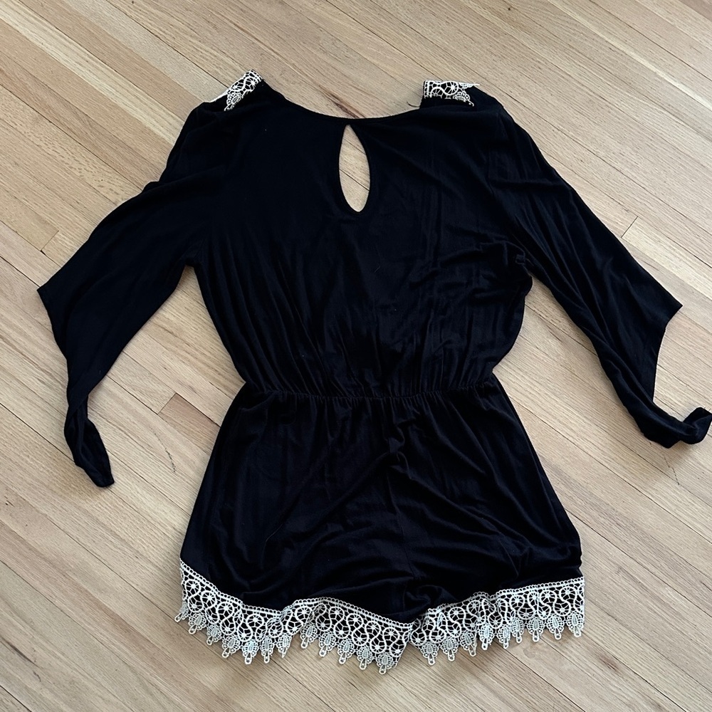 Black Romper with White Lace Trim - Size Large - Picture 7 of 8